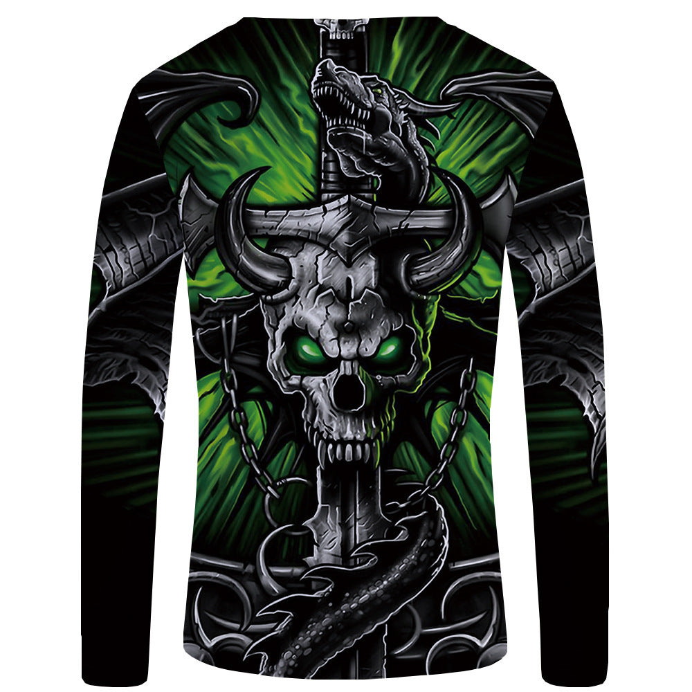 Men's Long Sleeve 3D Skull Digital Print T-shirt