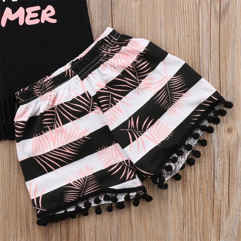 Girls Printed Fringed Top & Shorts Set