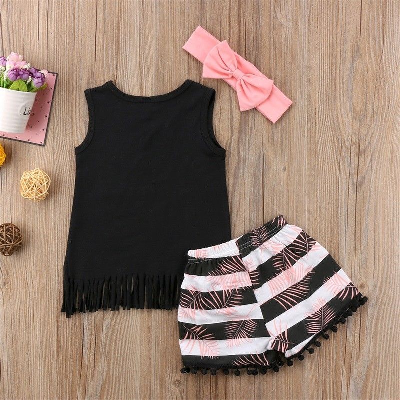 Girls Printed Fringed Top & Shorts Set