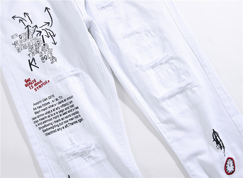 Shredded Embroidery Jeans