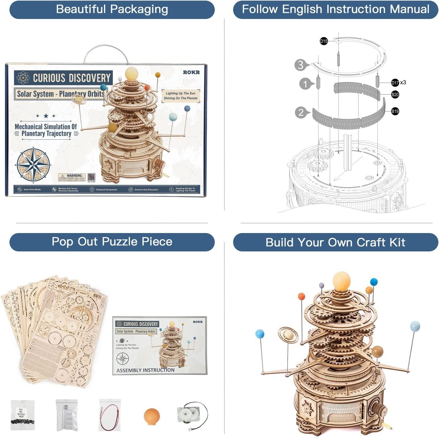 Robotime ROKR Rotatable Mechanical Orrery 3D Wooden Puzzle