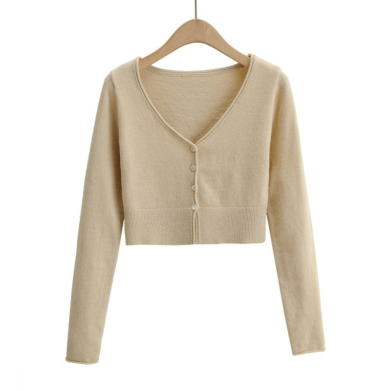 Long Sleeve Knitted Cardigan Bottoming Slim Fit Short Top