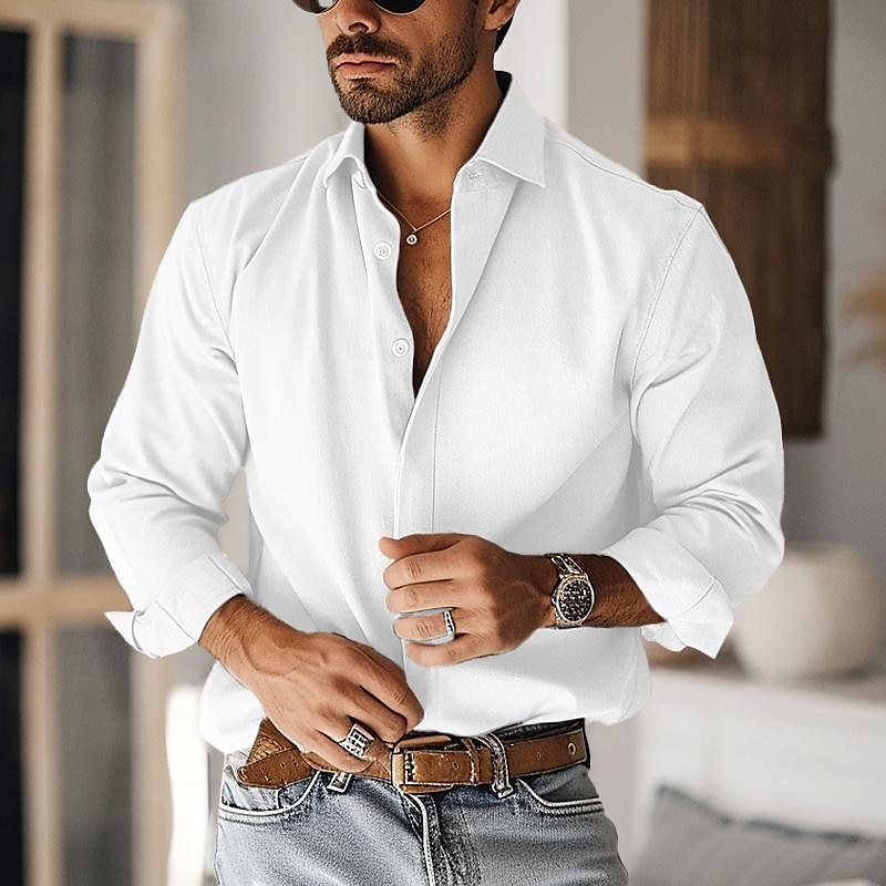 Men's Long-sleeved Casual Drape Lapel Shirt