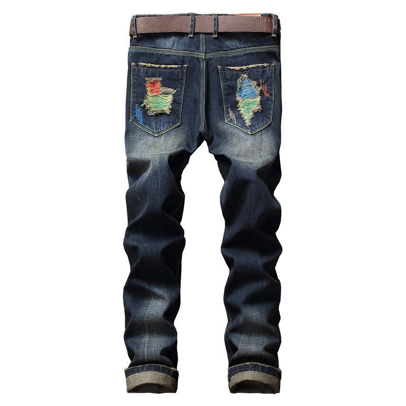 Men's Ripped Straight-leg Jeans