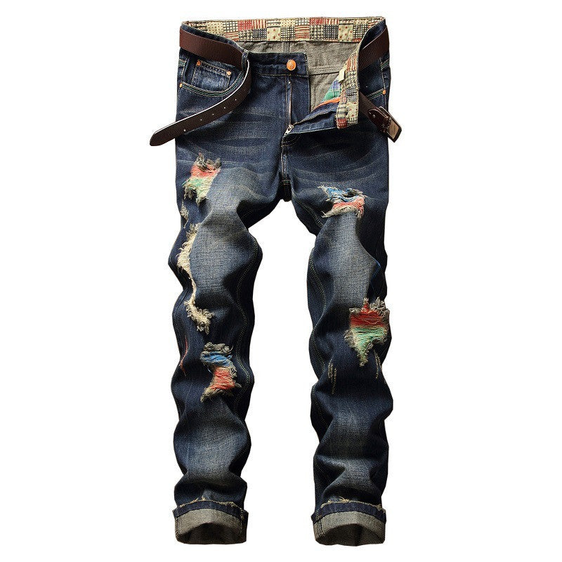 Men's Ripped Straight-leg Jeans