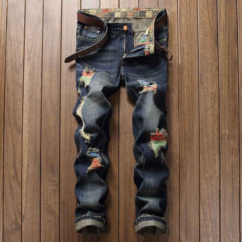Men's Ripped Straight-leg Jeans