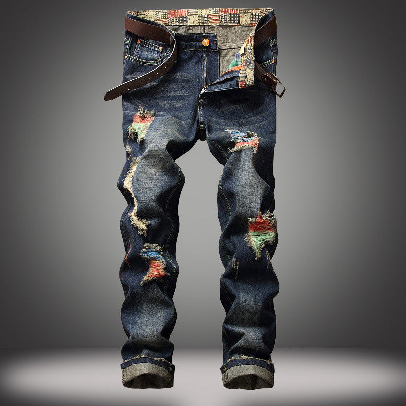 Men's Ripped Straight-leg Jeans