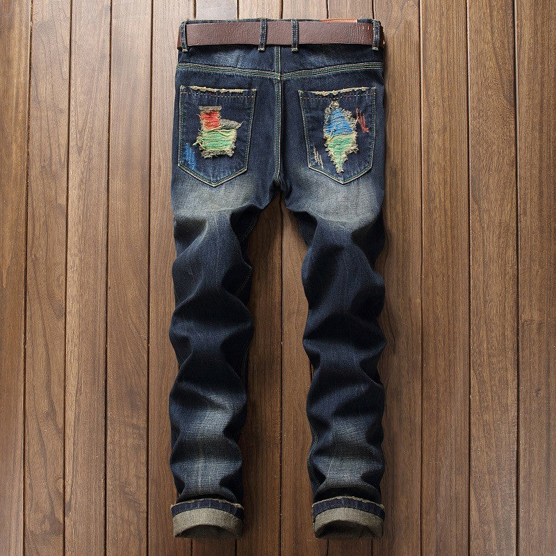 Men's Ripped Straight-leg Jeans