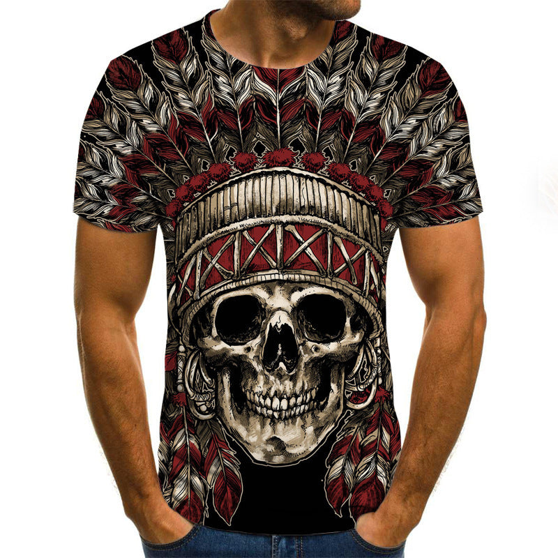Skull 3D Printing Short-sleeved T-shirt Fashion Slim-fit Pullover Men's T-shirt