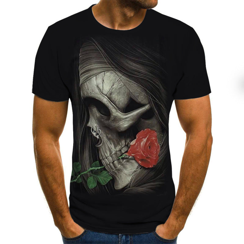 Skull 3D Printing Short-sleeved T-shirt Fashion Slim-fit Pullover Men's T-shirt