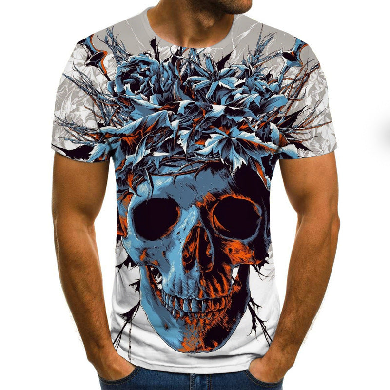 Skull 3D Printing Short-sleeved T-shirt Fashion Slim-fit Pullover Men's T-shirt