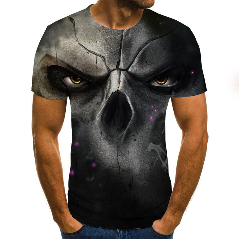 Skull 3D Printing Short-sleeved T-shirt Fashion Slim-fit Pullover Men's T-shirt