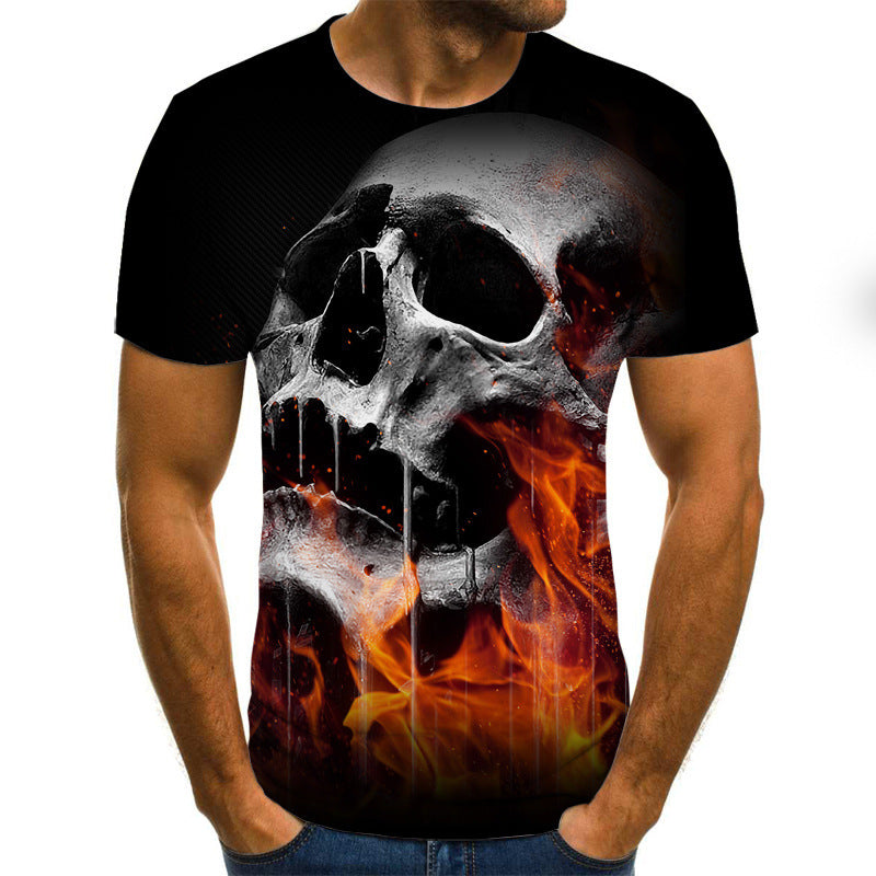 Skull 3D Printing Short-sleeved T-shirt Fashion Slim-fit Pullover Men's T-shirt