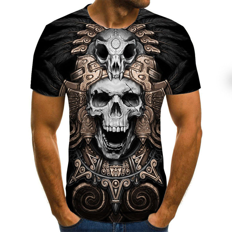 Skull 3D Printing Short-sleeved T-shirt Fashion Slim-fit Pullover Men's T-shirt