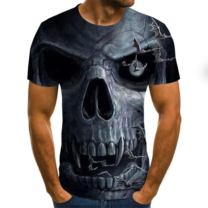 Skull 3D Printing Short-sleeved T-shirt Fashion Slim-fit Pullover Men's T-shirt
