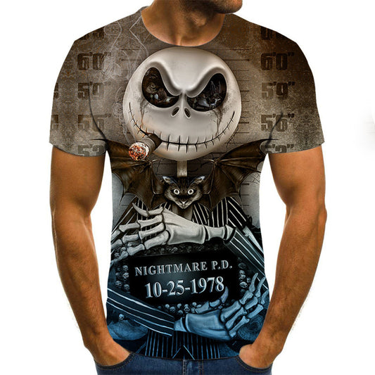 Skull 3D Printing Short-sleeved T-shirt Fashion Slim-fit Pullover Men's T-shirt