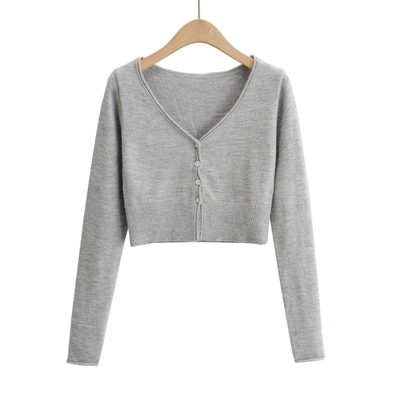 Long Sleeve Knitted Cardigan Bottoming Slim Fit Short Top