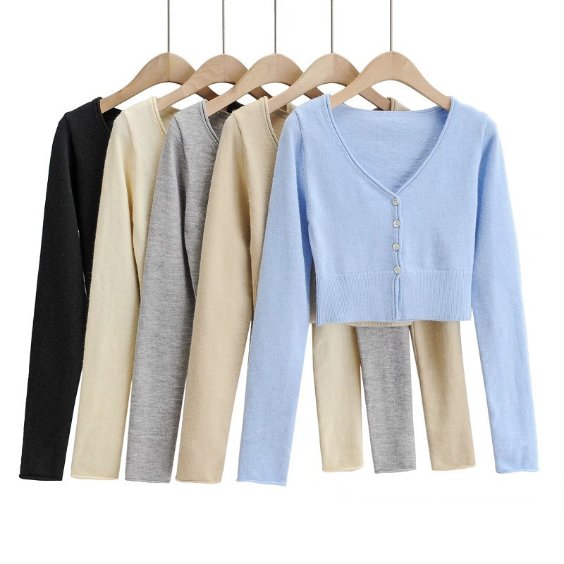 Long Sleeve Knitted Cardigan Bottoming Slim Fit Short Top