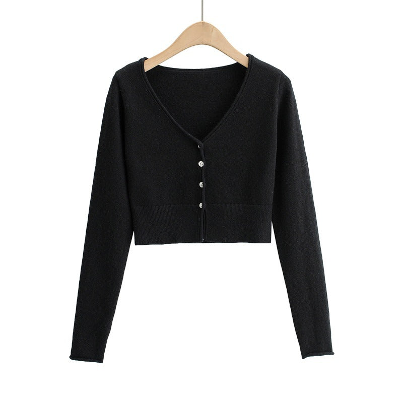 Long Sleeve Knitted Cardigan Bottoming Slim Fit Short Top