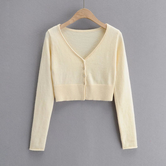 Long Sleeve Knitted Cardigan Bottoming Slim Fit Short Top