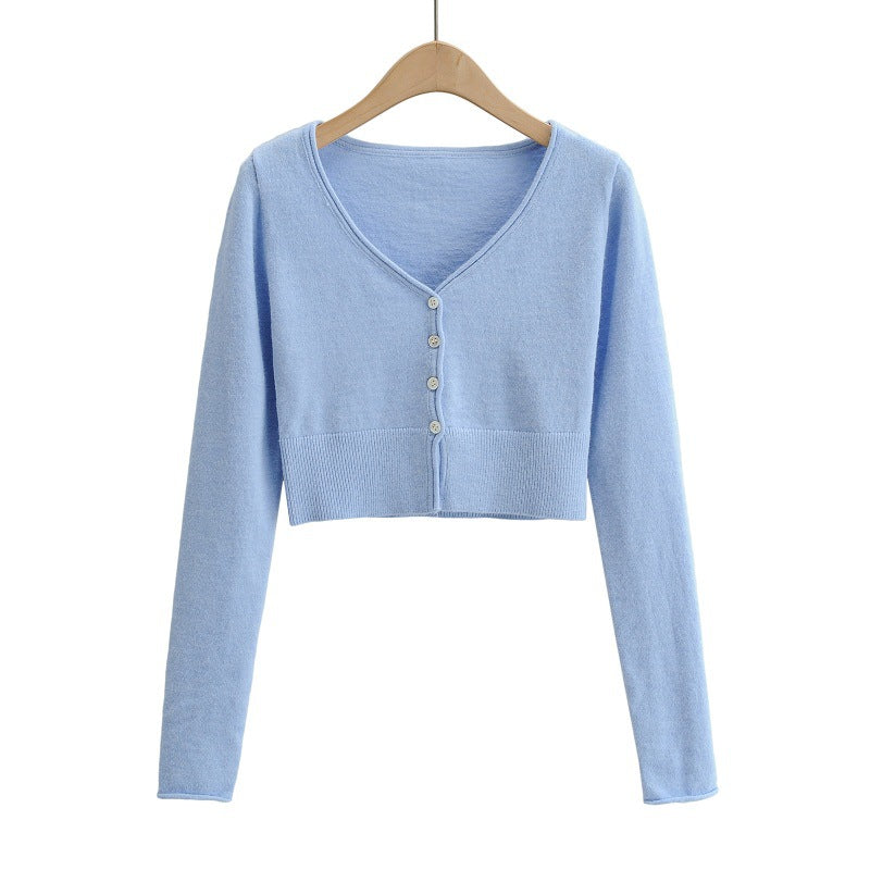 Long Sleeve Knitted Cardigan Bottoming Slim Fit Short Top