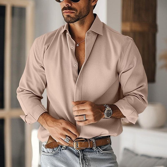 Men's Long-sleeved Casual Drape Lapel Shirt