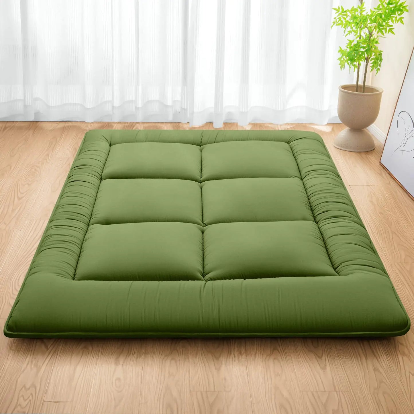 MASVIS Japanese Futon MattressFloor Mattress Thicken Sleeping Mattress Foldable & Portable Roll up Camping MattressArmy GreenFull