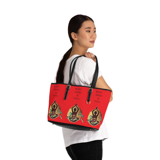 Red "Body Mind & Soul" PU Leather Shoulder Bag